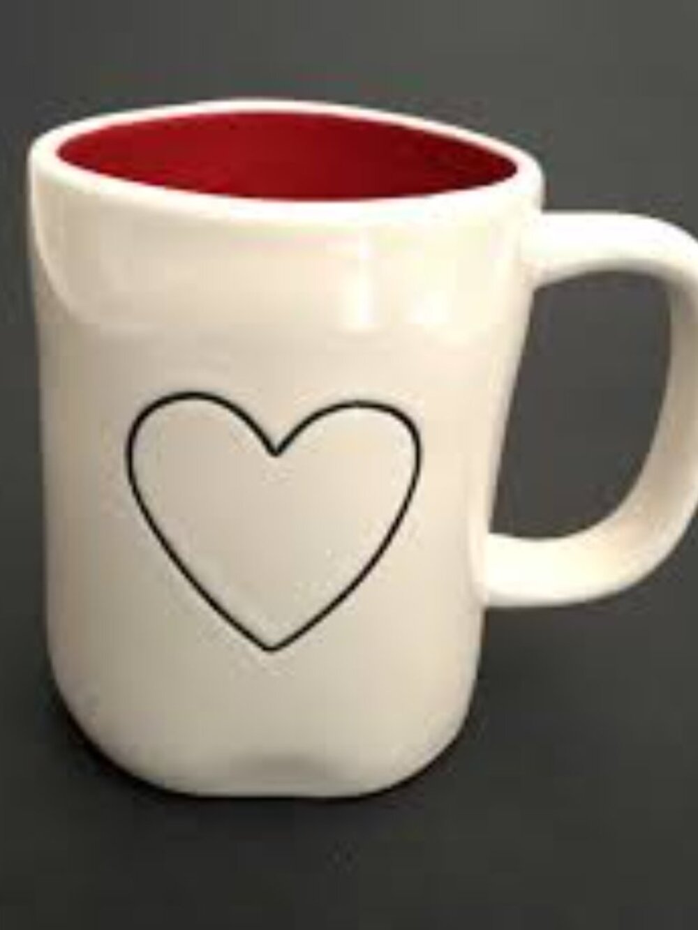 Rae Dunn Heart & Heart White Ceramic Mug with Red Interior